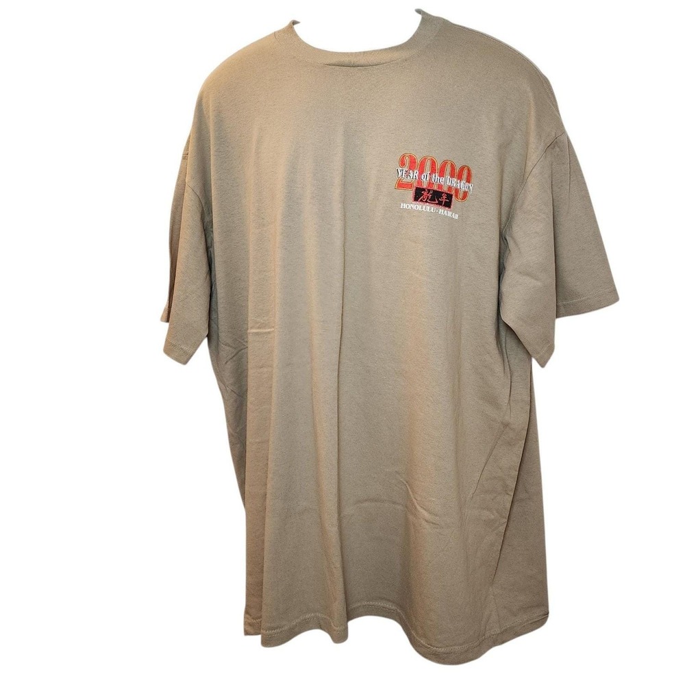 VTG 2000 Year of the Dragon T Shirt XXL Tan Hawaii Chinese New Year Y2K Tee